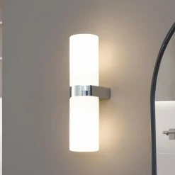 Lucande Basolo vegglampe til bad, krom, høyde 31,5 cm, glass, IP44 New