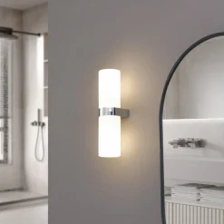 Lucande Basolo vegglampe til bad, krom, høyde 31,5 cm, glass, IP44 New