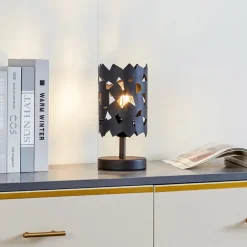 Lucande bordlampe Aeloria, svart, jern, Ø 12 cm, E27| Bordlamper