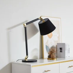 Lucande bordlampe Marvaine, svart/gullfarget, justerbar Online