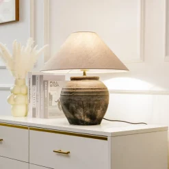 Lucande bordlampe Thalorin, høyde 46 cm, grå, keramikk Online