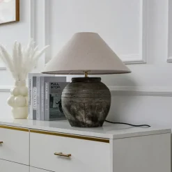 Lucande bordlampe Thalorin, høyde 46 cm, grå, keramikk Online