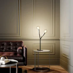 Lucande Carlea bordlampe, 2 lysk., svart nikkel| Bordlamper