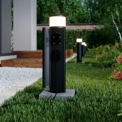 Lucande Corban sokkellampe, grå, dør, stikkontakter, G9, IP44 Hot