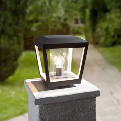 Lucande Dunia sokkellampe, antrasitt, metall, 24 cm, IP54| Sokkellamper Med Sensor|Terrassebelysning