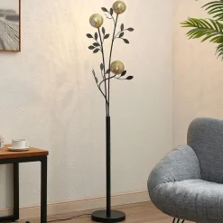 Lucande Evory gulvlampe, 160 cm, 3 lyskilder, svart/gull, G9