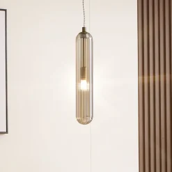 Lucande Freylin pendellampe, 1-lys, rav, glass, 6 cm| Pendellamper