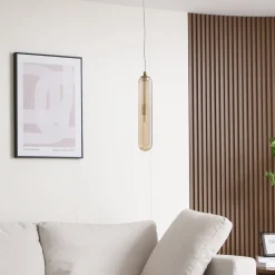 Lucande Freylin pendellampe, 1-lys, rav, glass, 6 cm| Pendellamper