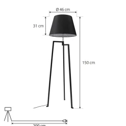 Lucande gulvlampe Amona, svart, tekstil, 150 cm, stativ Sale