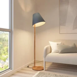 Lucande gulvlampe Jinda, blå, tre, stoff, 160 cm, E27 Clearance