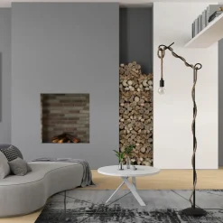 Lucande gulvlampe Ropina, høyde 180 cm, svart, hampetau Online