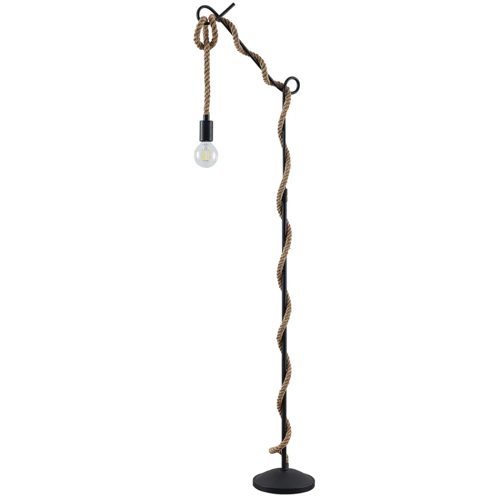 Lucande gulvlampe Ropina, høyde 180 cm, svart, hampetau Online