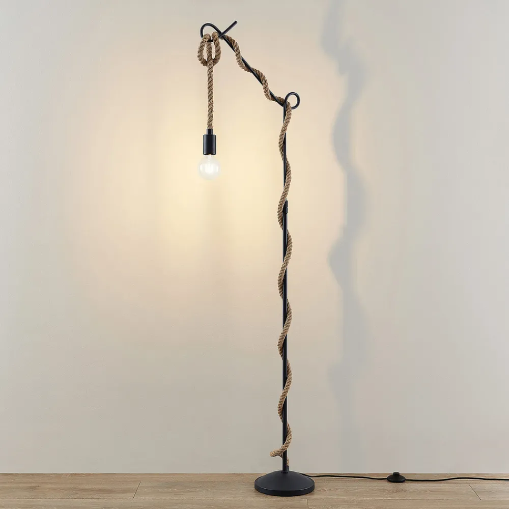 Lucande gulvlampe Ropina, høyde 180 cm, svart, hampetau Online