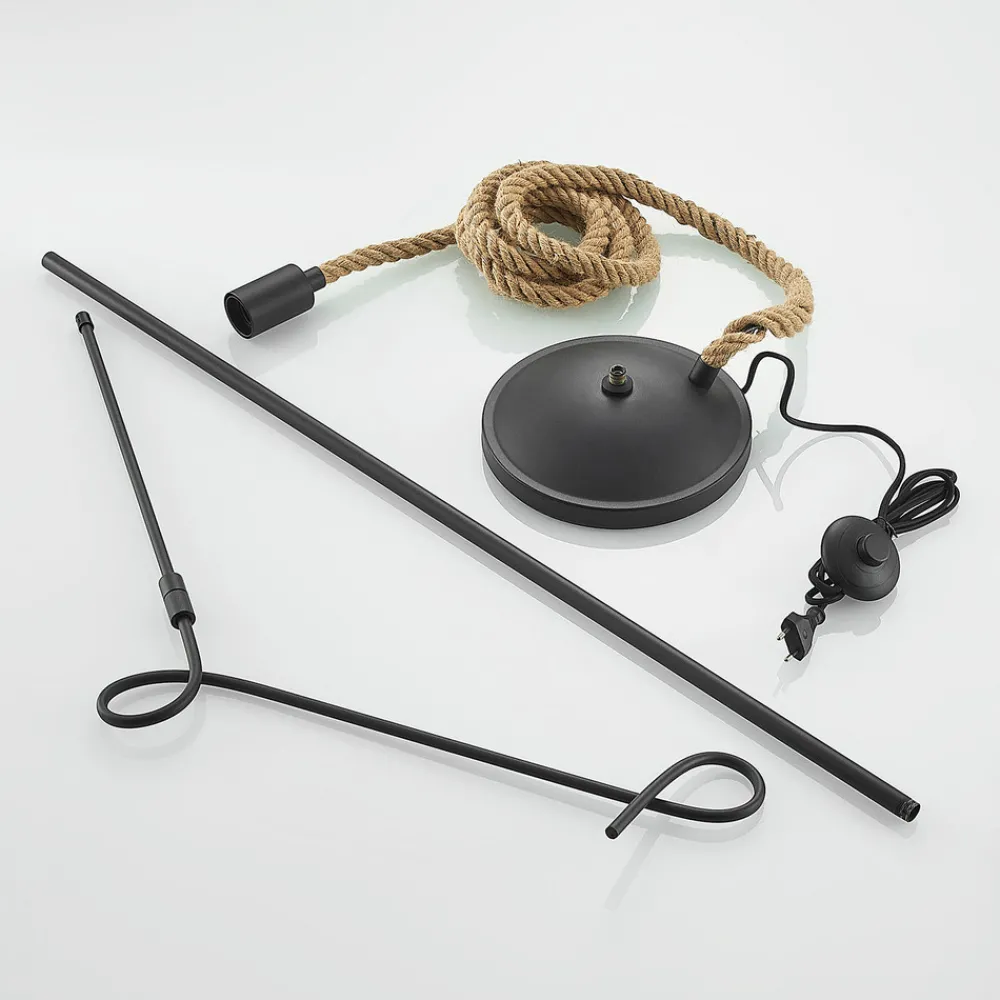 Lucande gulvlampe Ropina, høyde 180 cm, svart, hampetau Online