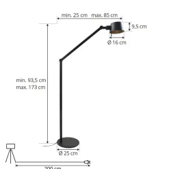 Lucande gulvlampe Silka, høyde 173 cm, svart, metall New