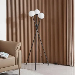 Lucande gulvlampe Visata, svart, glass, 3-lys, stativ| Gulvlamper