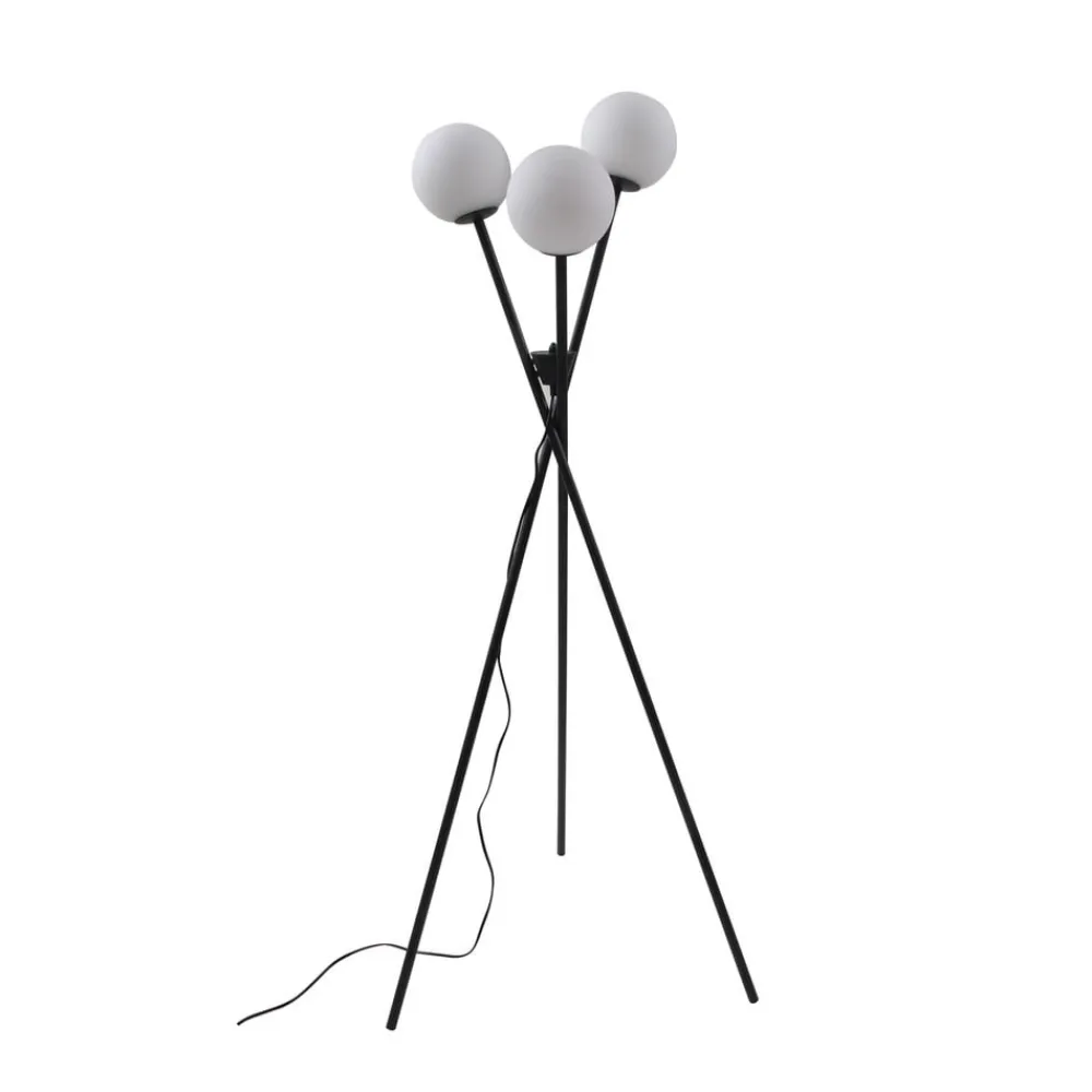 Lucande gulvlampe Visata, svart, glass, 3-lys, stativ| Gulvlamper