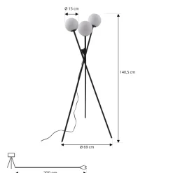 Lucande gulvlampe Visata, svart, glass, 3-lys, stativ| Gulvlamper