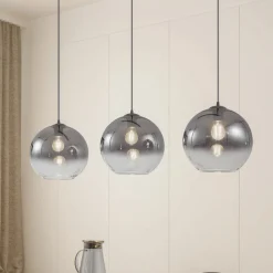 Lucande hengelampe Brillar, røykgrå, glass, 3 lyskilder, 128 cm Clearance