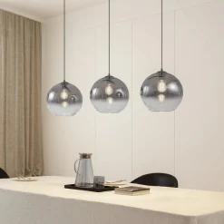 Lucande hengelampe Brillar, røykgrå, glass, 3 lyskilder, 128 cm Clearance
