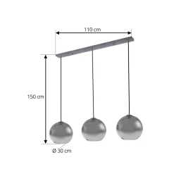 Lucande hengelampe Brillar, røykgrå, glass, 3 lyskilder, 128 cm Clearance