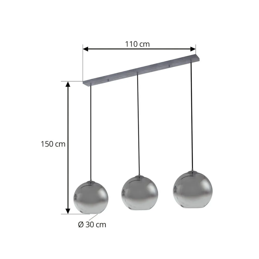 Lucande hengelampe Brillar, røykgrå, glass, 3 lyskilder, 128 cm Clearance