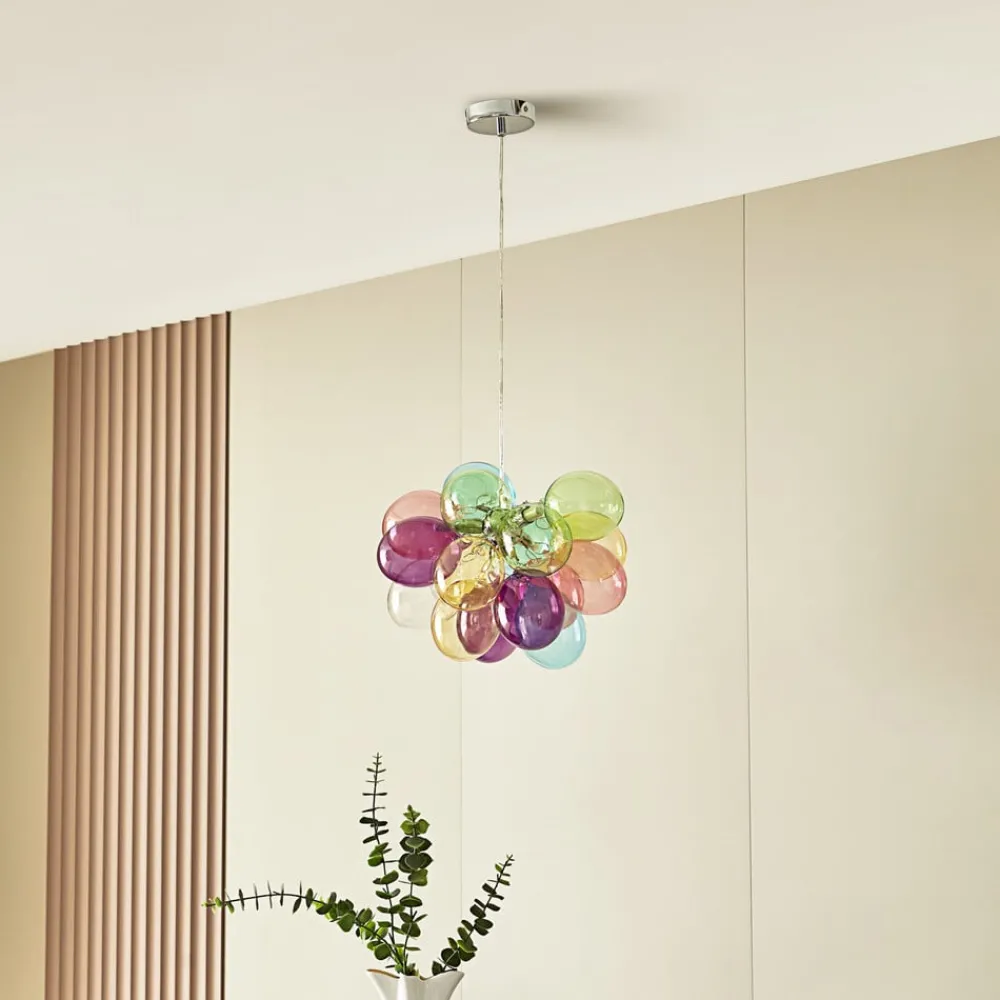 Lucande hengelampe Diborah, Ø 40 cm, fargerik, glass, G9| Pendellamper