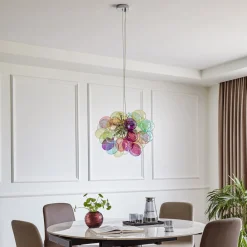 Lucande hengelampe Diborah, Ø 50 cm, fargerik, glass, G9