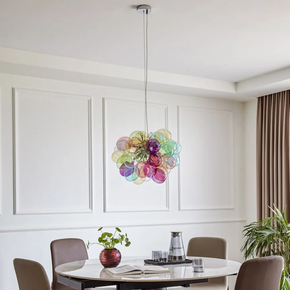Lucande hengelampe Diborah, Ø 50 cm, fargerik, glass, G9