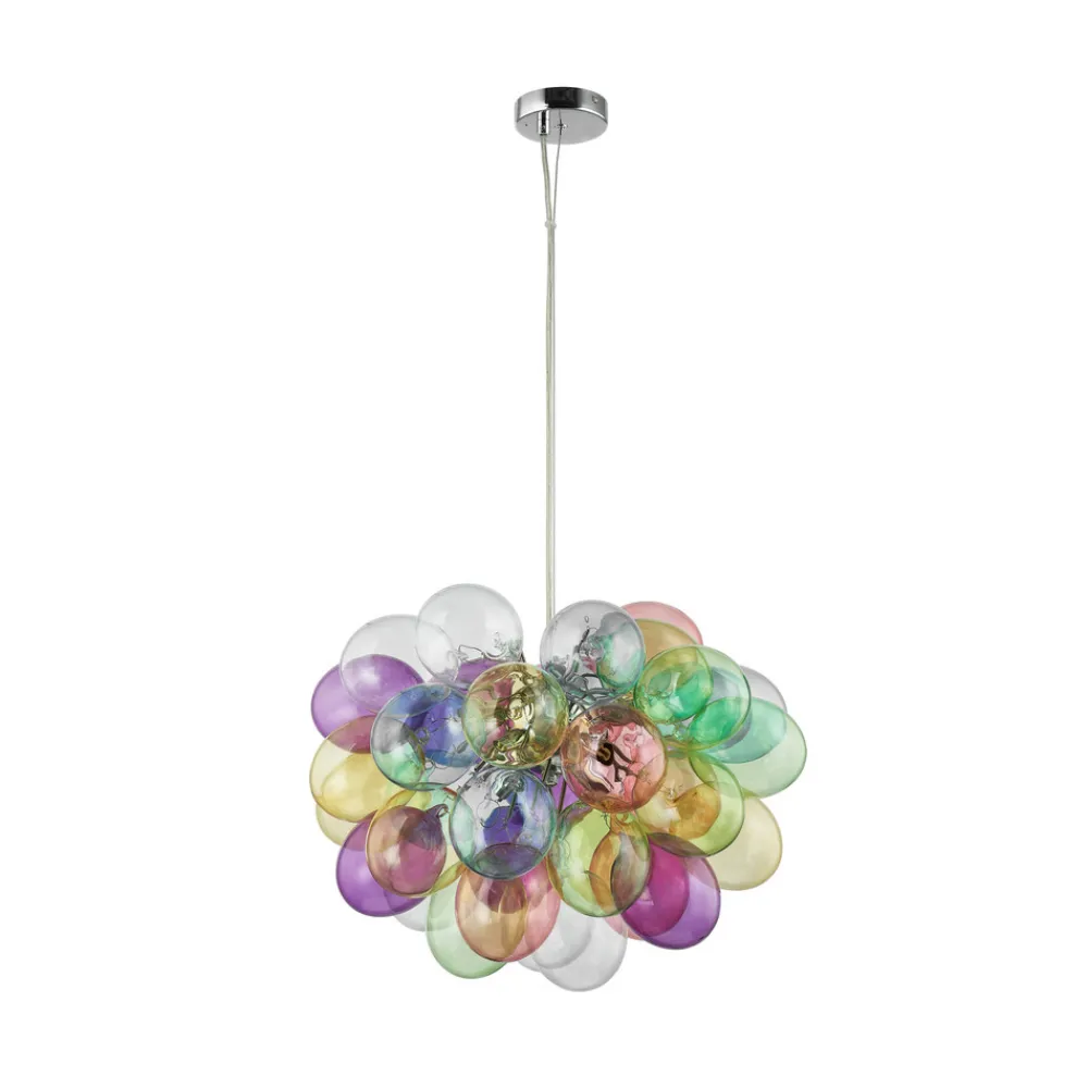 Lucande hengelampe Diborah, Ø 50 cm, fargerik, glass, G9