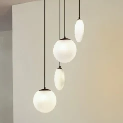 Lucande hengelampe Lunelle, hvit/svart, glass, 4 lyskilder, Ø 40cm Sale