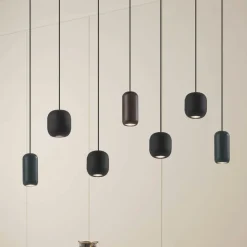 Lucande hengelampe Narion, lineær, svart/brun/grønn, 7-lys New