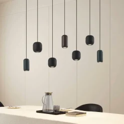 Lucande hengelampe Narion, lineær, svart/brun/grønn, 7-lys New