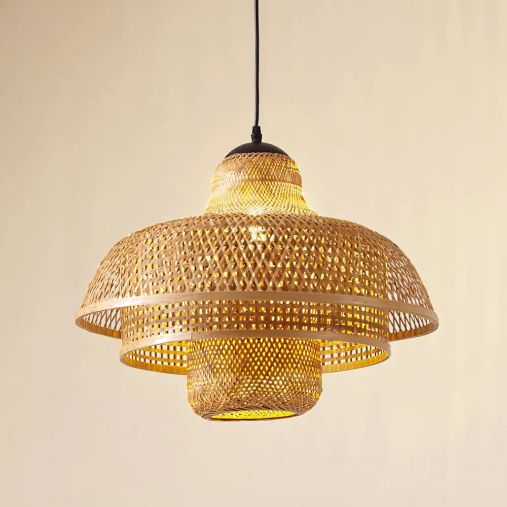 Lucande hengelampe Rasmina, bambus, Ø 50 cm, 1 lyskilde| Pendellamper