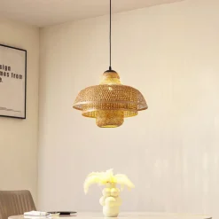 Lucande hengelampe Rasmina, bambus, Ø 50 cm, 1 lyskilde| Pendellamper