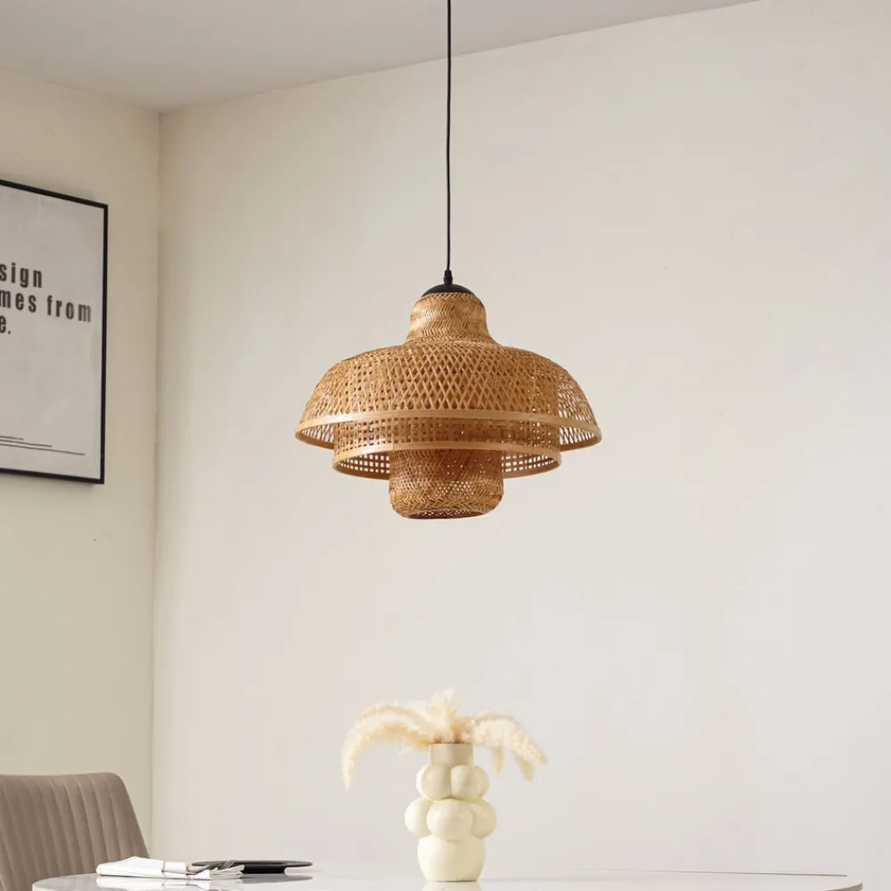 Lucande hengelampe Rasmina, bambus, Ø 50 cm, 1 lyskilde| Pendellamper