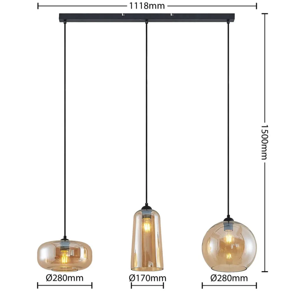 Lucande hengelampe Wilja, rav, glass, 111 cm, 3 lyskilder, E27| Pendellamper