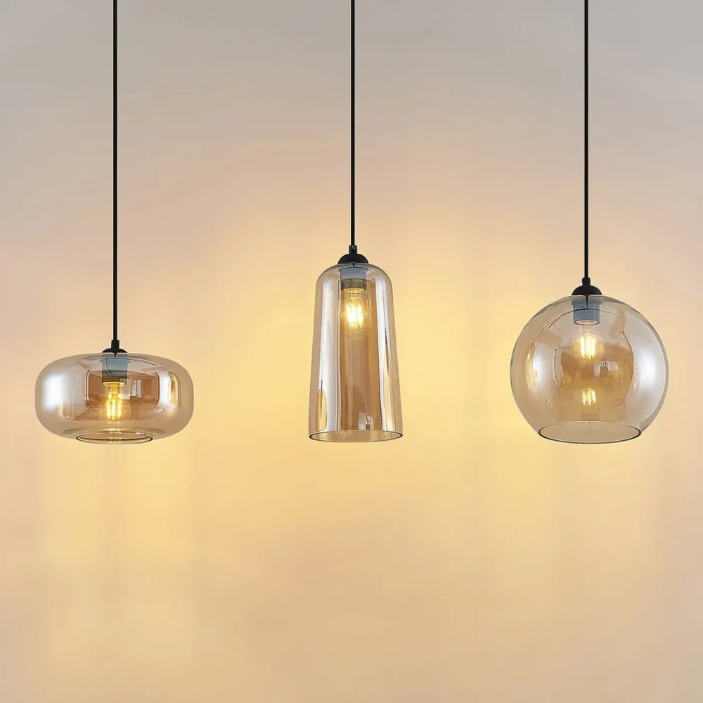 Lucande hengelampe Wilja, rav, glass, 111 cm, 3 lyskilder, E27| Pendellamper