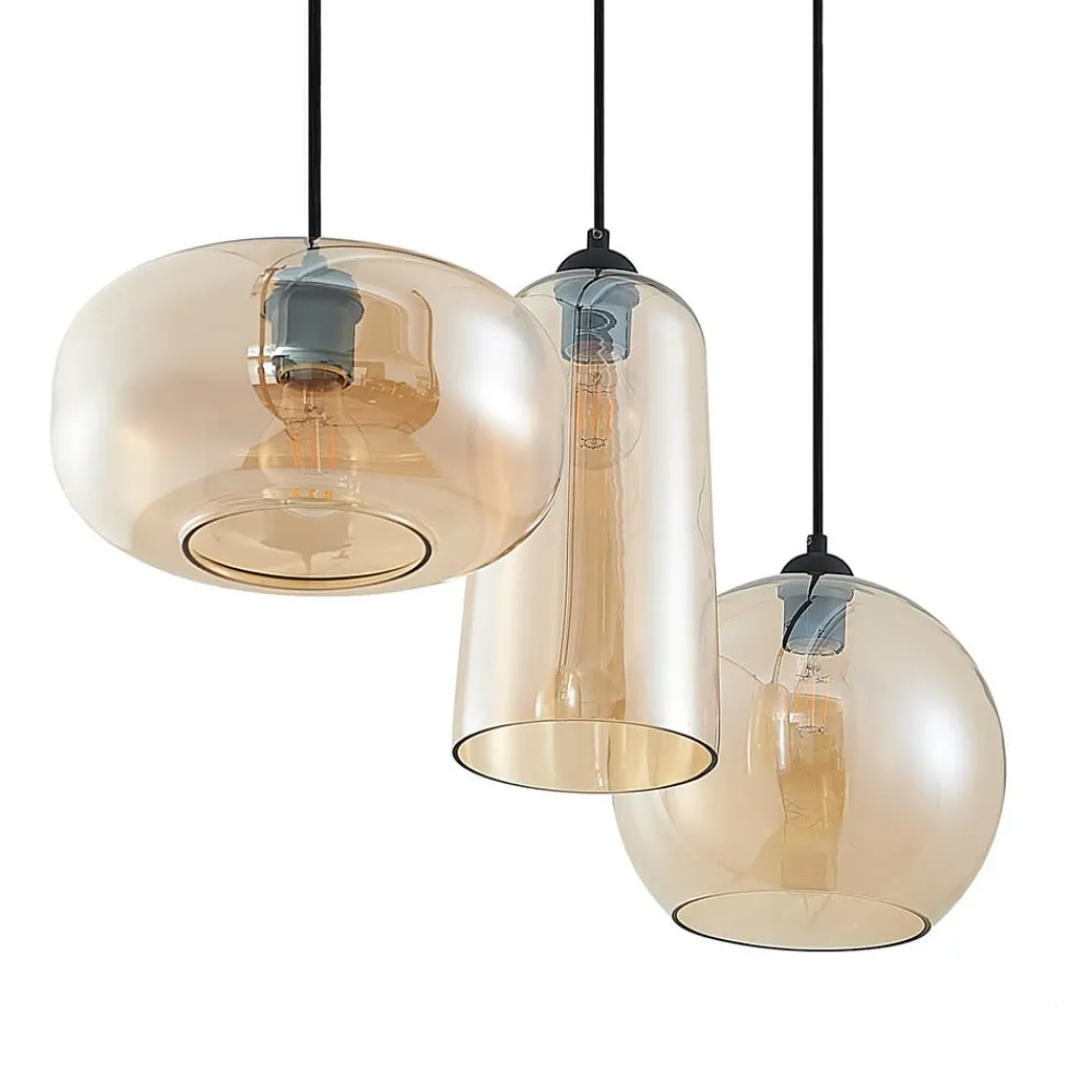 Lucande hengelampe Wilja, rav, glass, 111 cm, 3 lyskilder, E27| Pendellamper