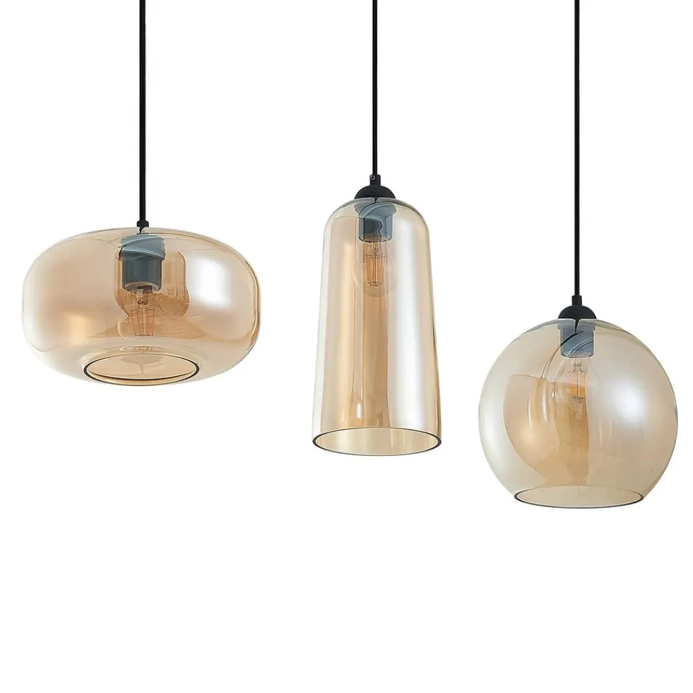 Lucande hengelampe Wilja, rav, glass, 111 cm, 3 lyskilder, E27| Pendellamper