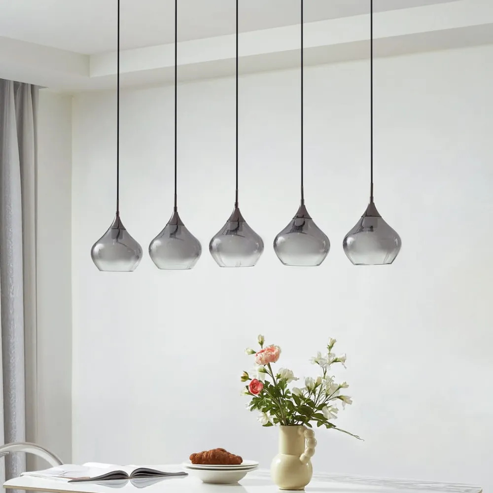 Lucande Jarven hengelampe, 5 lyskilder, svart, glass| Pendellamper