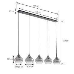 Lucande Jarven hengelampe, 5 lyskilder, svart, glass| Pendellamper