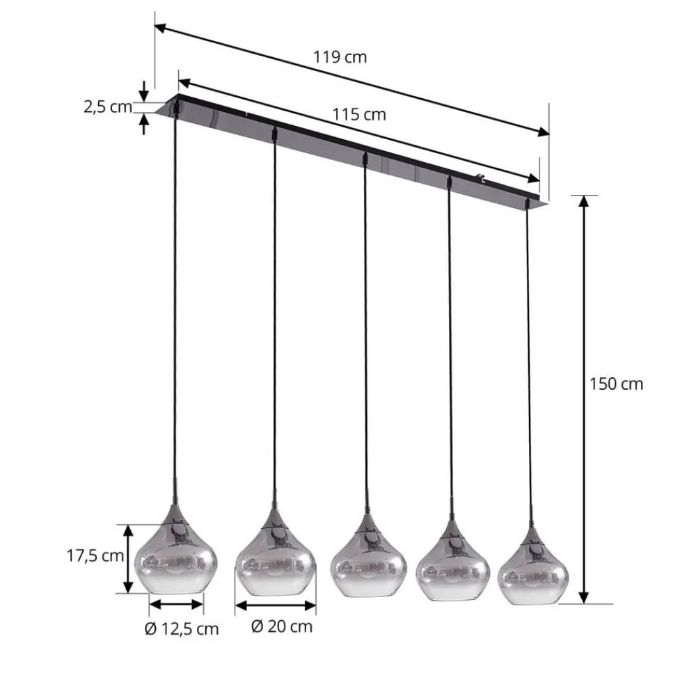 Lucande Jarven hengelampe, 5 lyskilder, svart, glass| Pendellamper