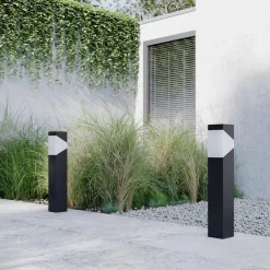 Lucande Kiran sokkellampe, 60 cm, grå, metall, IP44, E27| Sokkellamper