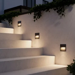 Lucande LED innfelt vegglampe Loya, 11,5x11,5 cm, grå, IP54| Kommersiell Utebelysning|Led-Utendørs