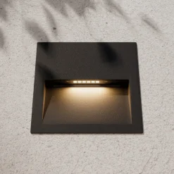Lucande LED innfelt vegglampe Loya, 11,5x11,5 cm, grå, IP54| Kommersiell Utebelysning|Led-Utendørs