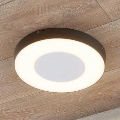 Lucande LED utendørs taklampe Sora, rund, sensor, IP54 Outlet