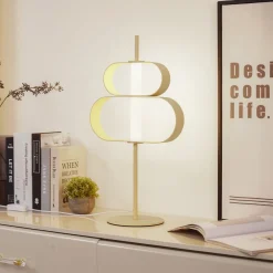 Lucande LED-bordlampe Audrina, beige, metall, dimbar Discount