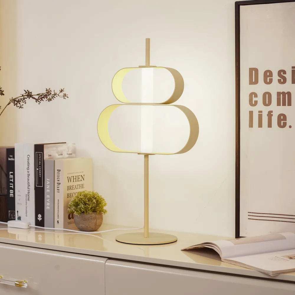 Lucande LED-bordlampe Audrina, beige, metall, dimbar Discount