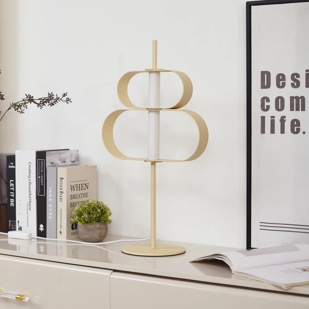 Lucande LED-bordlampe Audrina, beige, metall, dimbar Discount